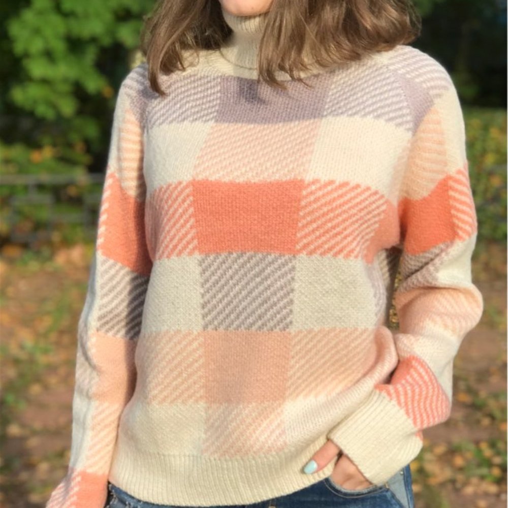 Simplee Casual turtleneck plaid women sweater Autu